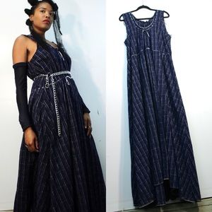 Vtg Handmade Custom Navy Maxi Dress With Long Tail
